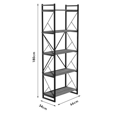 Βιβλιοθήκη Baker pakoworld καρυδί-μαύρο 66x34x180εκ Έπιπλα Γραφείου