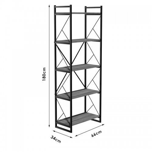 Βιβλιοθήκη Baker pakoworld καρυδί-μαύρο 66x34x180εκ Έπιπλα Γραφείου