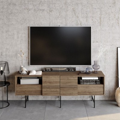 Έπιπλο τηλεόρασης Kevan pakoworld καρυδί-μαύρο πόδι 180x35x65εκ Έπιπλο τηλεόρασης Kevan pakoworld καρυδί-μαύρο πόδι 180x35x65εκ