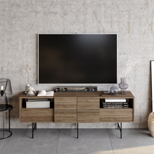 Έπιπλο τηλεόρασης Kevan pakoworld καρυδί-μαύρο πόδι 180x35x65εκ Έπιπλο τηλεόρασης Kevan pakoworld καρυδί-μαύρο πόδι 180x35x65εκ