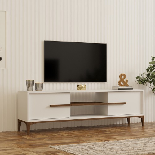 Έπιπλο τηλεόρασης Eslem pakoworld λευκό με καρυδί 160x34,6x48,1εκ Σαλόνι Έπιπλο τηλεόρασης Eslem pakoworld λευκό με καρυδί 160x34,6x48,1εκ Σαλόνι