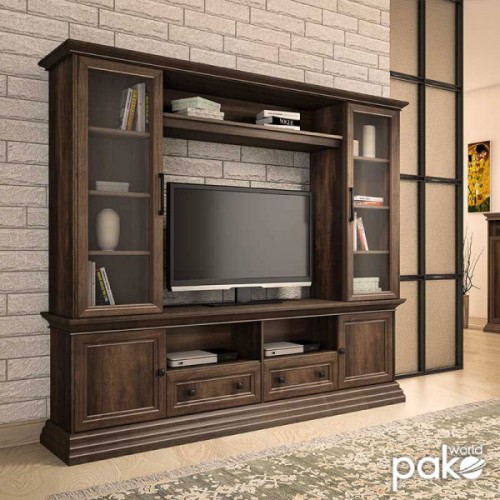 Σύνθετο σαλονιού Mozart pakoworld χρώμα καρυδί 200x40x170,5εκ Σύνθετο σαλονιού Mozart pakoworld χρώμα καρυδί 200x40x170,5εκ
