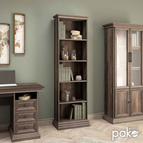 Βιβλιοθήκη Mozart pakoworld χρώμα καρυδί 60x34,5x202,5εκ Έπιπλα Γραφείου