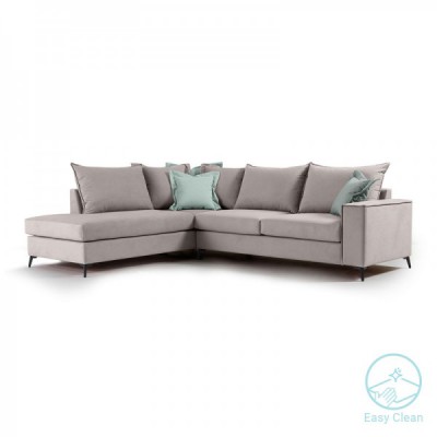 Γωνιακός καναπές δεξιά γωνία Romantic pakoworld ύφασμα elephant-ciel 290x235x95εκ