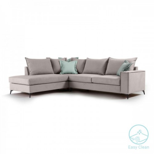 Γωνιακός καναπές δεξιά γωνία Romantic pakoworld ύφασμα elephant-ciel 290x235x95εκ Σαλόνι
