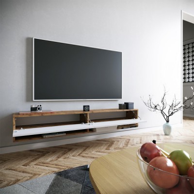 Έπιπλο τηλεόρασης επιτοίχιο Handra pakoworld λευκό-oak 180x31,5x29,5εκ Σαλόνι Έπιπλο τηλεόρασης επιτοίχιο Handra pakoworld λευκό-oak 180x31,5x29,5εκ Σαλόνι