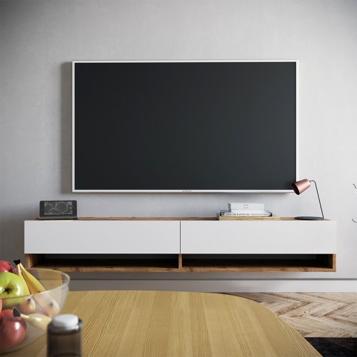 Έπιπλο τηλεόρασης επιτοίχιο Handra pakoworld λευκό-oak 180x31,5x29,5εκ Σαλόνι Έπιπλο τηλεόρασης επιτοίχιο Handra pakoworld λευκό-oak 180x31,5x29,5εκ Σαλόνι