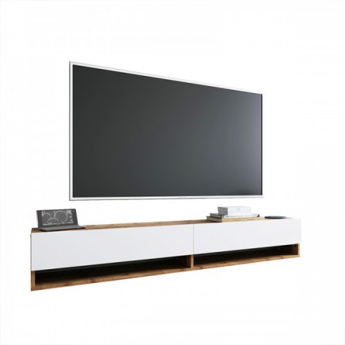 Έπιπλο τηλεόρασης επιτοίχιο Handra pakoworld λευκό-oak 180x31,5x29,5εκ Σαλόνι Έπιπλο τηλεόρασης επιτοίχιο Handra pakoworld λευκό-oak 180x31,5x29,5εκ Σαλόνι
