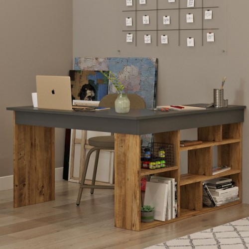 Γραφείο γωνιακό Rosaline pakoworld ανθρακί-oak 120x129x72εκ Έπιπλα Γραφείου Γραφείο γωνιακό Rosaline pakoworld ανθρακί-oak 120x129x72εκ Έπιπλα Γραφείου