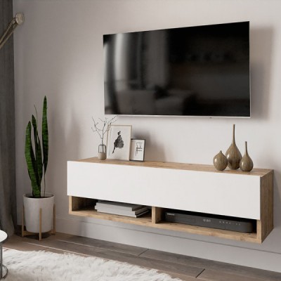 Έπιπλο τηλεόρασης επιτοίχιο Roscoe pakoworld λευκό-oak 100x31.5x29.5εκ Σαλόνι Έπιπλο τηλεόρασης επιτοίχιο Roscoe pakoworld λευκό-oak 100x31.5x29.5εκ Σαλόνι