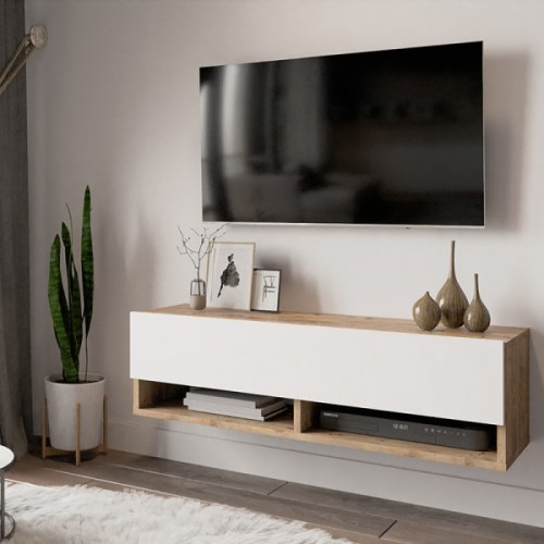 Έπιπλο τηλεόρασης επιτοίχιο Roscoe pakoworld λευκό-oak 100x31.5x29.5εκ Σαλόνι Έπιπλο τηλεόρασης επιτοίχιο Roscoe pakoworld λευκό-oak 100x31.5x29.5εκ Σαλόνι