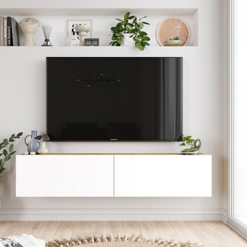 Έπιπλο τηλεόρασης επιτοίχιο Serit pakoworld λευκό-sonoma 140x31.6x29.6εκ Σαλόνι Έπιπλο τηλεόρασης επιτοίχιο Serit pakoworld λευκό-sonoma 140x31.6x29.6εκ Σαλόνι