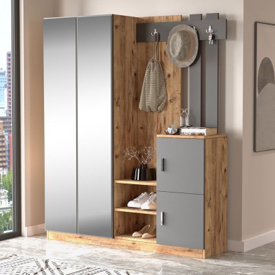Έπιπλο εισόδου Doorse pakoworld μελαμίνης ανθρακί-oak 147.5x35x180εκ Έπιπλο εισόδου Doorse pakoworld μελαμίνης ανθρακί-oak 147.5x35x180εκ