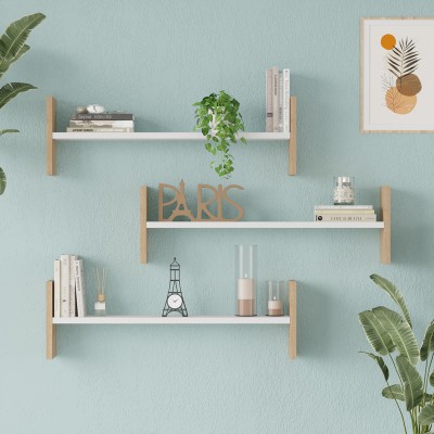 Ραφιέρα τοίχου Mento pakoworld λευκό με oak 75,6x14,5x23,6εκ Ραφιέρα τοίχου Mento pakoworld λευκό με oak 75,6x14,5x23,6εκ