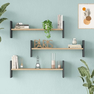 Ραφιέρα τοίχου Mento pakoworld oak με ανθρακί 75,6x14,5x23,6εκ Ραφιέρα τοίχου Mento pakoworld oak με ανθρακί 75,6x14,5x23,6εκ