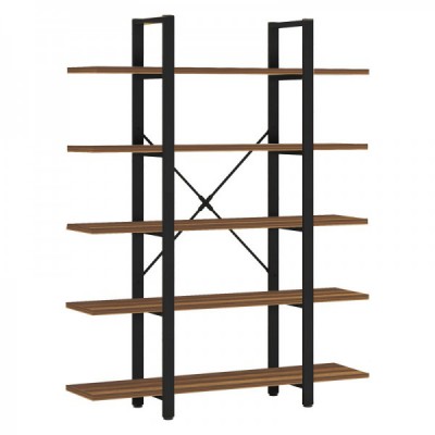 Βιβλιοθήκη Esthon pakoworld καρυδί-μαύρο μέταλλο 120x32x184εκ