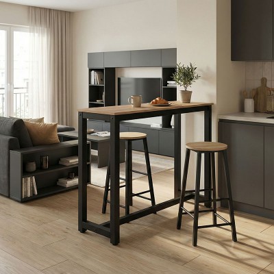 Σετ τραπέζι μπαρ Marle pakoworld 3τμχ sonoma-μαύρο πόδι 120x40x100εκ Σετ τραπέζι μπαρ Marle pakoworld 3τμχ sonoma-μαύρο πόδι 120x40x100εκ
