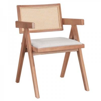 ΣΕΤ Πολυθρόνα Winslow pakoworld ξύλο rubberwood ανοικτό καρυδί-pvc rattan φυσικό-ύφασμα γκρι