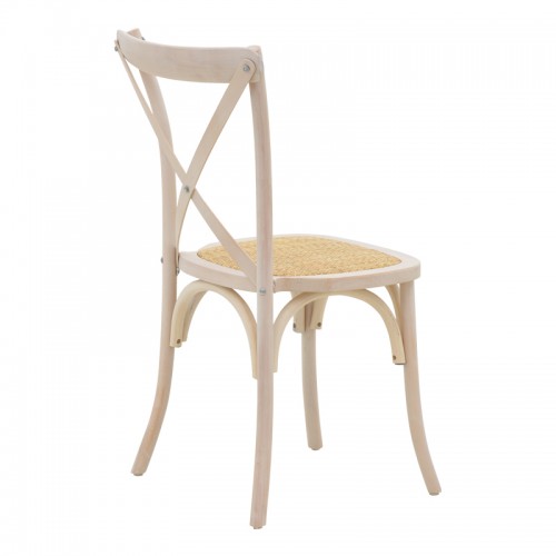 Καρέκλα Dylon pakoworld white wash ξύλο οξιάς-έδρα φυσικό rattan 48x52x89εκ Σαλόνι
