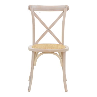 Καρέκλα Dylon pakoworld white wash ξύλο οξιάς-έδρα φυσικό rattan 48x52x89εκ Σαλόνι