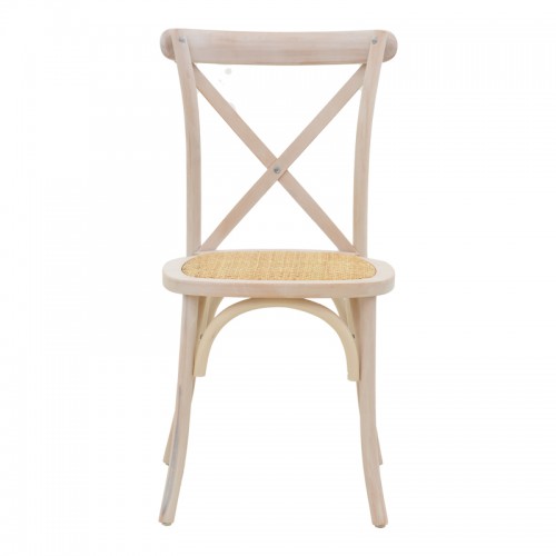 Καρέκλα Dylon pakoworld white wash ξύλο οξιάς-έδρα φυσικό rattan 48x52x89εκ Σαλόνι