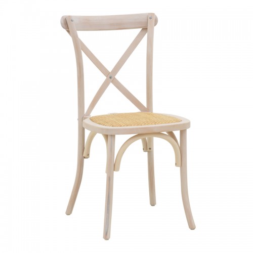Καρέκλα Dylon pakoworld white wash ξύλο οξιάς-έδρα φυσικό rattan 48x52x89εκ Σαλόνι