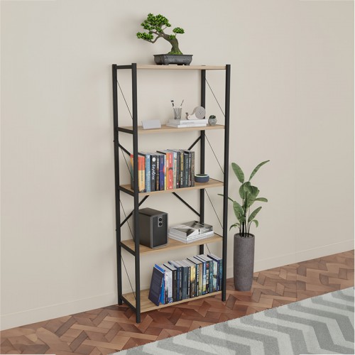 Βιβλιοθήκη Draizy pakoworld oak-μαύρο μελαμίνης 60x30x150εκ Έπιπλα Γραφείου