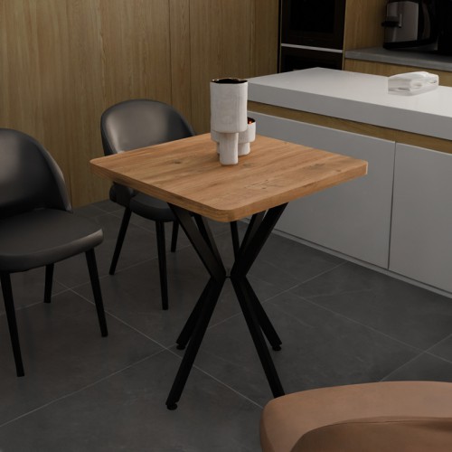 Τραπέζι Prestone pakoworld oak μελαμίνης-μαύρο μέταλλο 70x70x75εκ Σαλόνι