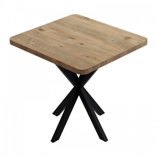 Τραπέζι Prestone pakoworld oak μελαμίνης-μαύρο μέταλλο 70x70x75εκ Σαλόνι