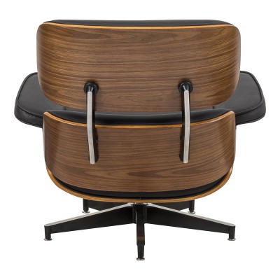 Πολυθρόνα-υποπόδιο relax Jenna pakoworld μαύρο pu- plywood καρυδί-βάση χρωμίου 82x92x82εκ Σαλόνι