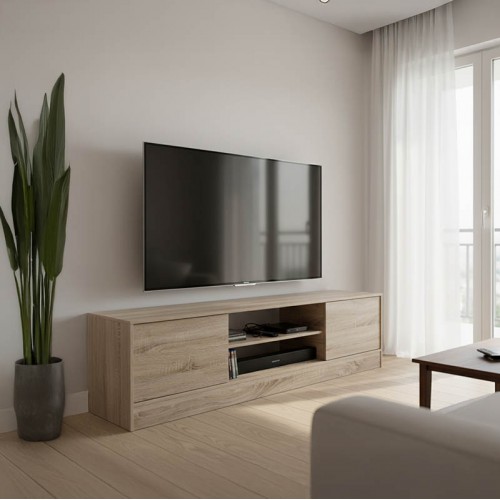 Έπιπλο τηλεόρασης Sasa I pakoworld σε sonoma απόχρωση 150x35x41.5εκ Σαλόνι