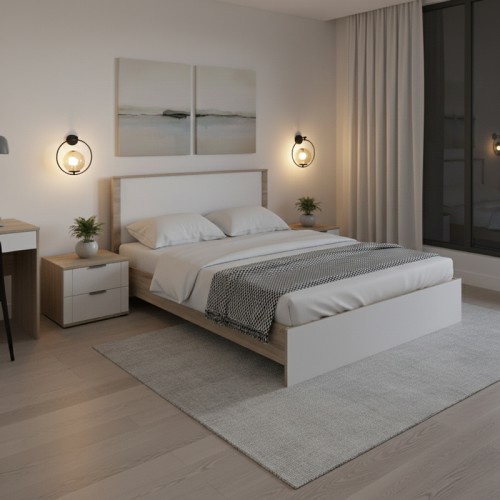 Κρεβάτι Athos pakoworld σε sonoma-λευκό απόχρωση 160x200εκ Υπνοδωμάτιο Κρεβάτι Athos pakoworld σε sonoma-λευκό απόχρωση 160x200εκ Υπνοδωμάτιο