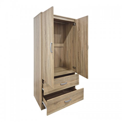 Ντουλάπα δίφυλλη με 2 συρτάρια Alvia pakoworld sonoma 80x51.5x180εκ Υπνοδωμάτιο