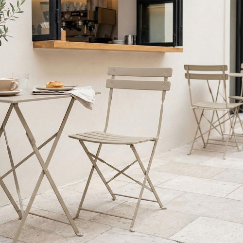 ΣΕΤ Καρέκλα Bistro pakoworld μεταλλική αναδιπλούμενη σε μπεζ απόχρωση 42x46x82εκ Εξωτερικού Χώρου