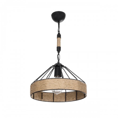 GloboStar® ZION 203-0003 Vintage Κρεμαστό Φωτιστικό Σχοινί Μονόφωτο 1 x E27 IP20 Μαύρο Μέταλλο με Μπεζ Σχοινί - Μ33 x Π33 x Υ90cm Διακόσμηση - Φως - Χαλιά