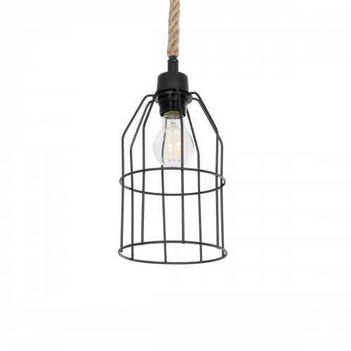 GloboStar® TALAH 203-0009 Vintage Κρεμαστό Φωτιστικό Σχοινί Μονόφωτο 1 x E27 IP20 Μαύρο Μέταλλο με Μπεζ Σχοινί - Μ14 x Π14 x Υ90cm Διακόσμηση - Φως - Χαλιά