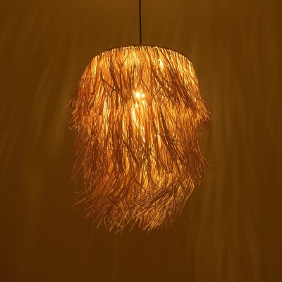 GloboStar® WEG 203-0036 Boho Κρεμαστό Φωτιστικό Καπέλο Μονόφωτο 1 x E27 IP20 Μπέζ Ψάθα - M30 x Π30 x Υ90cm Διακόσμηση - Φως - Χαλιά
