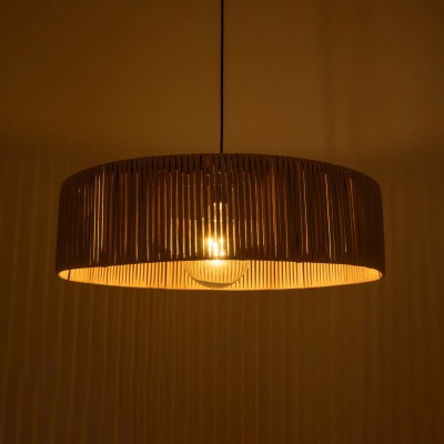 GloboStar® KYCLOS 203-0044 Boho Κρεμαστό Φωτιστικό Καπέλο Μονόφωτο 1 x E27 IP20 Μπέζ Rattan - M55 x Π55 x Υ90cm Διακόσμηση - Φως - Χαλιά