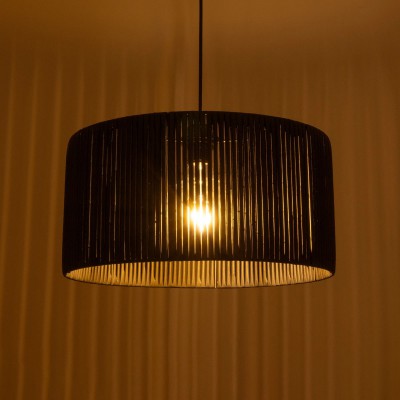 GloboStar® KYCLOS 203-0048 Boho Κρεμαστό Φωτιστικό Καπέλο Μονόφωτο 1 x E27 IP20 Μαύρο Rattan - M40 x Π40 x Υ90cm Διακόσμηση - Φως - Χαλιά
