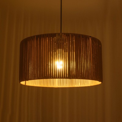 GloboStar® KYCLOS 203-0049 Boho Κρεμαστό Φωτιστικό Καπέλο Μονόφωτο 1 x E27 IP20 Μπεζ Rattan - M40 x Π40 x Υ90cm Διακόσμηση - Φως - Χαλιά
