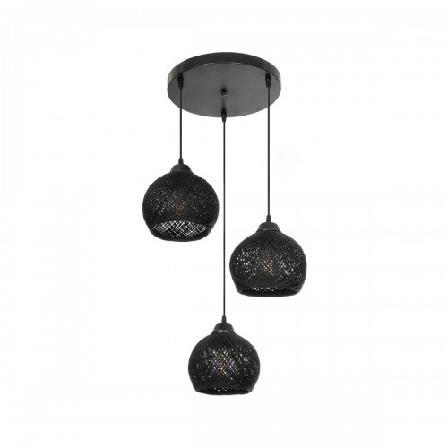 GloboStar® YASAM 203-0022 Vintage Κρεμαστό Φωτιστικό Σχοινί Τρίφωτο 3 x E27 IP20 Μαύρο Σχοινί - Μ35 x Π35 x Υ80cm Διακόσμηση - Φως - Χαλιά