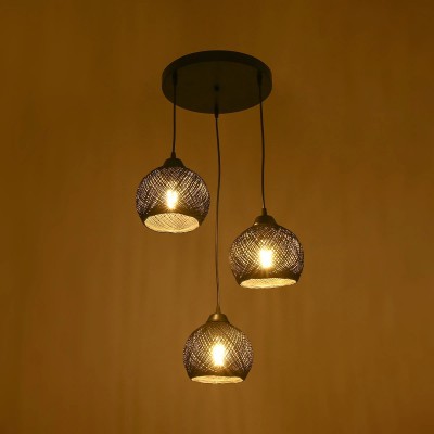 GloboStar® YASAM 203-0022 Vintage Κρεμαστό Φωτιστικό Σχοινί Τρίφωτο 3 x E27 IP20 Μαύρο Σχοινί - Μ35 x Π35 x Υ80cm Διακόσμηση - Φως - Χαλιά