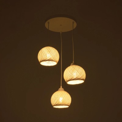 GloboStar® YASAM 203-0023 Vintage Κρεμαστό Φωτιστικό Σχοινί Τρίφωτο 3 x E27 IP20 Λευκό Σχοινί - Μ35 x Π35 x Υ80cm Διακόσμηση - Φως - Χαλιά