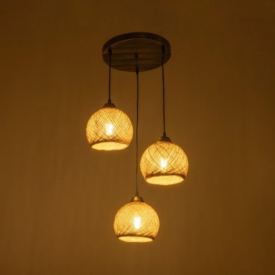 GloboStar® YASAM 203-0025 Vintage Κρεμαστό Φωτιστικό Σχοινί Τρίφωτο 3 x E27 IP20 Καφέ Σχοινί - Μ35 x Π35 x Υ80cm Διακόσμηση - Φως - Χαλιά