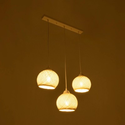 GloboStar® YASAM 203-0027 Vintage Κρεμαστό Φωτιστικό Σχοινί Τρίφωτο 3 x E27 IP20 Λευκό Σχοινί - Μ55 x Π25 x Υ80cm Διακόσμηση - Φως - Χαλιά