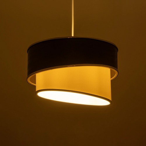 GloboStar® SONIA 203-0116 Μοντέρνο Κρεμαστό Φωτιστικό Καπέλο Μονόφωτο 1 x E27 IP20 Σκούρο Γκρι & Λευκό Ύφασμα με Ασημί Λεπτομέρεια - Μ30 x Π30 x Υ90 cm Διακόσμηση - Φως - Χαλιά