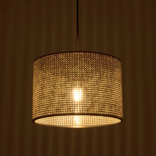 GloboStar® CLAIRIE 203-0135 Μοντέρνο Κρεμαστό Φωτιστικό Καπέλο Μονόφωτο 1 x E27 IP20 Καφέ Ύφασμα - Μ30 x Π30 x Υ93cm Διακόσμηση - Φως - Χαλιά