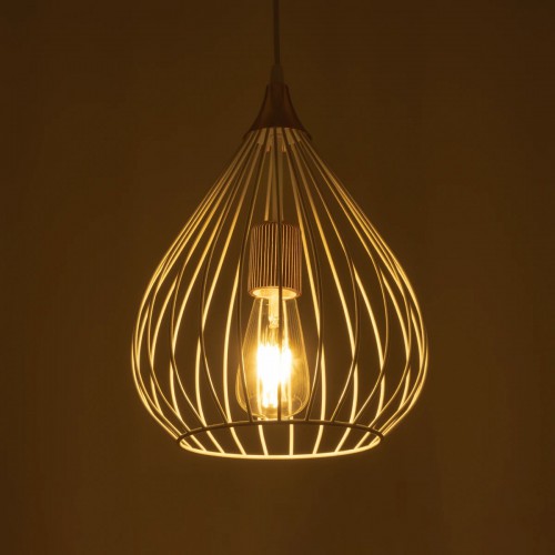 GloboStar® RADIARO 201-0014 Vintage Κρεμαστό Φωτιστικό Πλέγμα Μονόφωτο 1 x E27 IP20 Λευκό & Χάλκινο Μέταλλο - Μ28x Π28 x Υ70cm Διακόσμηση - Φως - Χαλιά