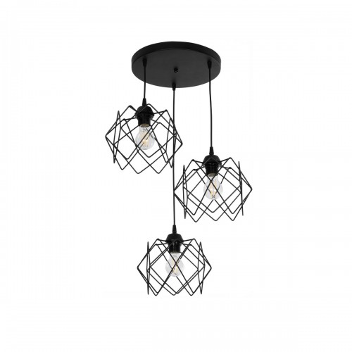 GloboStar® DAZLA 201-0024 Vintage Κρεμαστό Φωτιστικό Πλέγμα Τρίφωτο 3 x E27 IP20 Μαύρο Μέταλλο - Μ32 x Π32 x Υ70cm Διακόσμηση - Φως - Χαλιά
