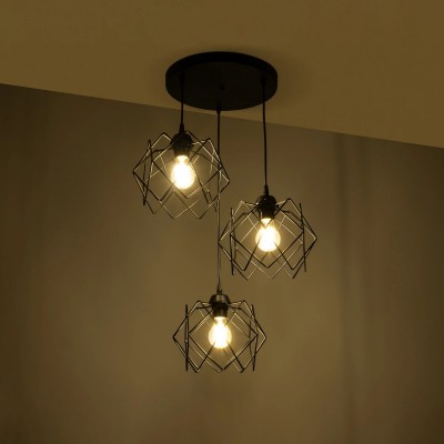 GloboStar® DAZLA 201-0024 Vintage Κρεμαστό Φωτιστικό Πλέγμα Τρίφωτο 3 x E27 IP20 Μαύρο Μέταλλο - Μ32 x Π32 x Υ70cm Διακόσμηση - Φως - Χαλιά